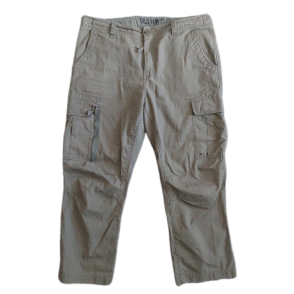 Men's Green Cotton Cargo Pants Straight Leg 36 Outdoors Hiking Minimalist - Picture 1 of 7